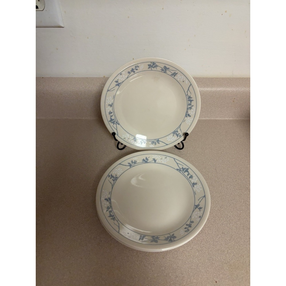 Corelle First Of Spring Set Of 5 Bread & Butter Plates Blue & White On Beige - Picture 2 of 5